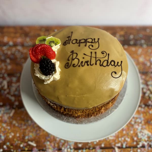 Coffee Cream Sponge 8 inch 2023 Coffee Sponge Cake with Coffee Fondant, Fresh Cream and Fruit