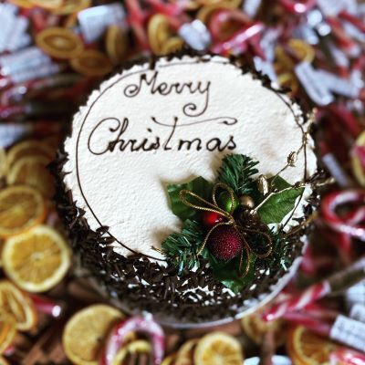 Christmas-Black-Forest-Gateaux Christmas Themed Fresh Cream Black Forest Gateaux Cake