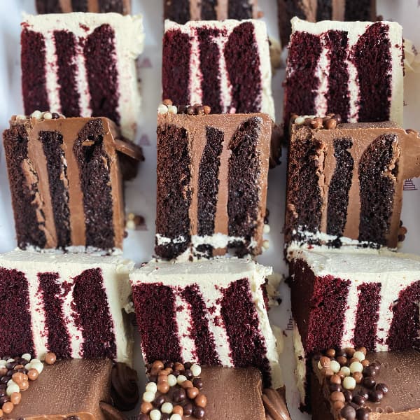 Red Velvet and Chocolate Mud Cake Box Blas Na Heireann award winning Red Velvet & Chocolate Mud Cake Slice Variety Box
