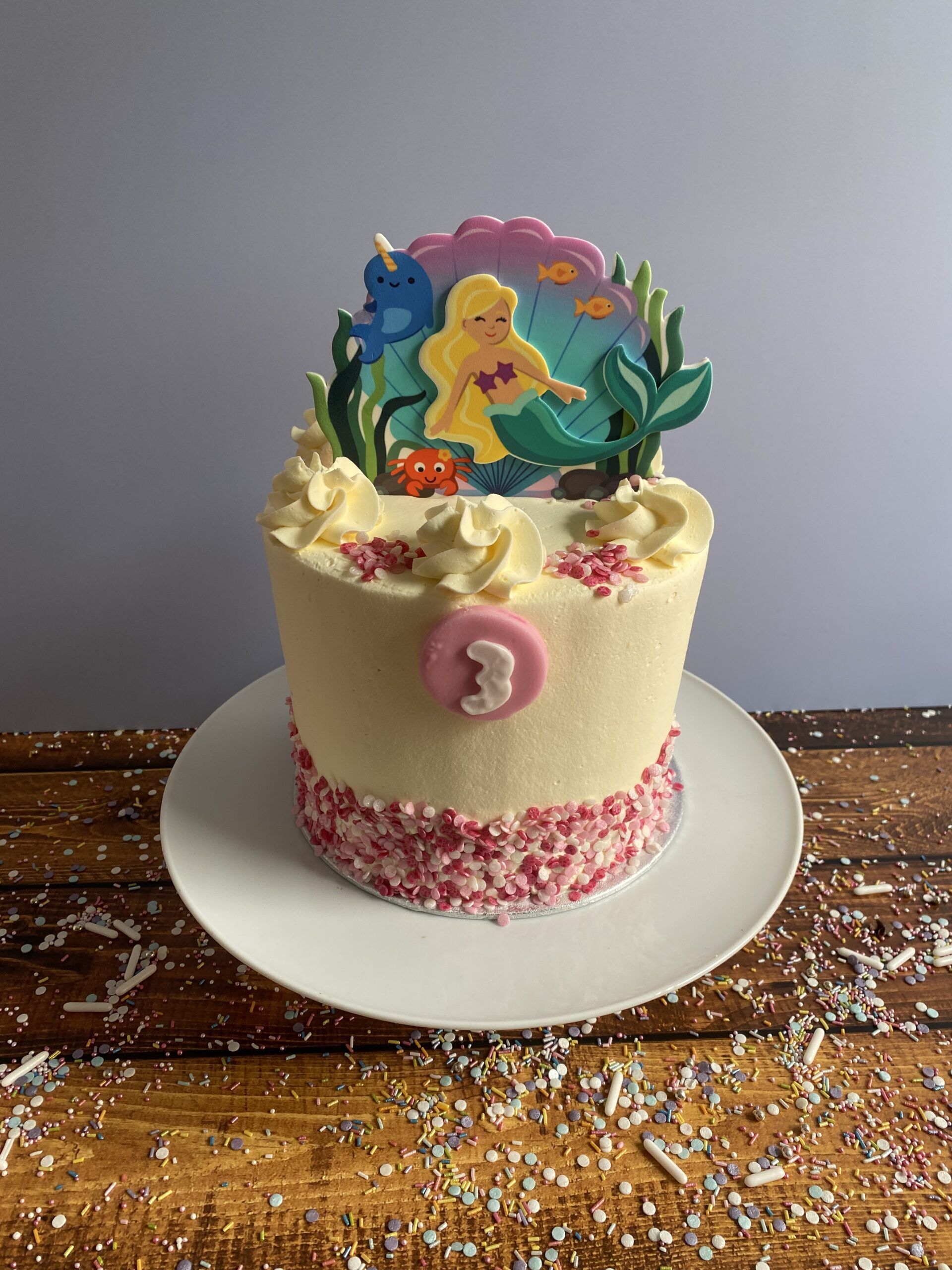 Tall Tier Mermaid Cake 2023 Tall Tier Mermaid Themed Birthday Cake with Pink Sprinkles