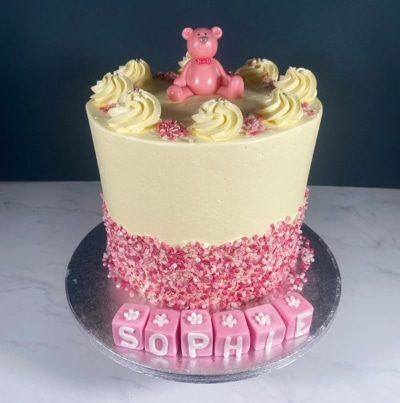 Buttercream-Teddy-Blocks-Pink Tall Tier Buttercream Cake