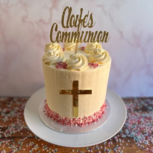 Pink Tall Tier Communion cake 2025 edited Tall Tier Communion Cake