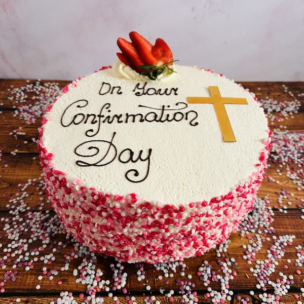 Fresh Cream Communion and Confirmation Cake 2026 Mannings Bakery Fresh Cream Communion/Confirmation Cake with Pink Sprinkles
