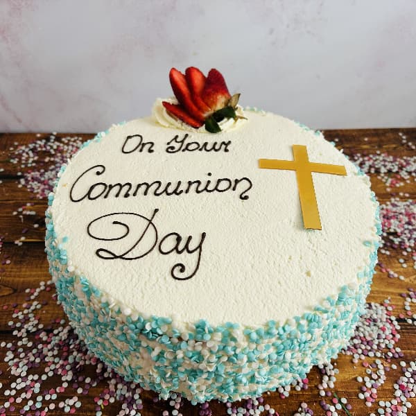 Fresh cream Communion and Confirmation Cake Blue 2026 Communion/Confirmation Cake With Blue Sprinkles
