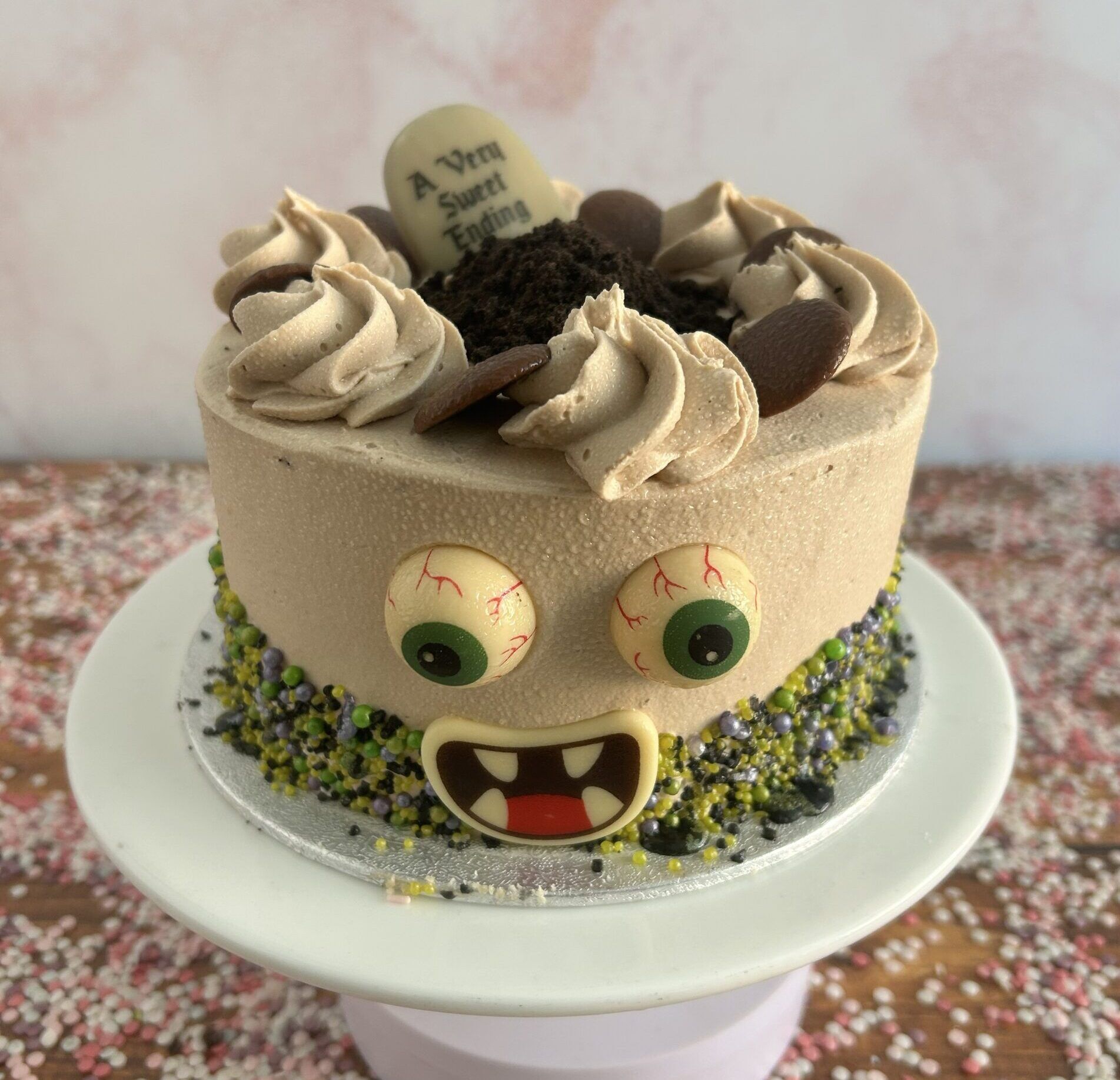 Chocolate Buttercream Halloween Monster cakeHalloween Halloween cake delivery Dublin with spooky crazy face